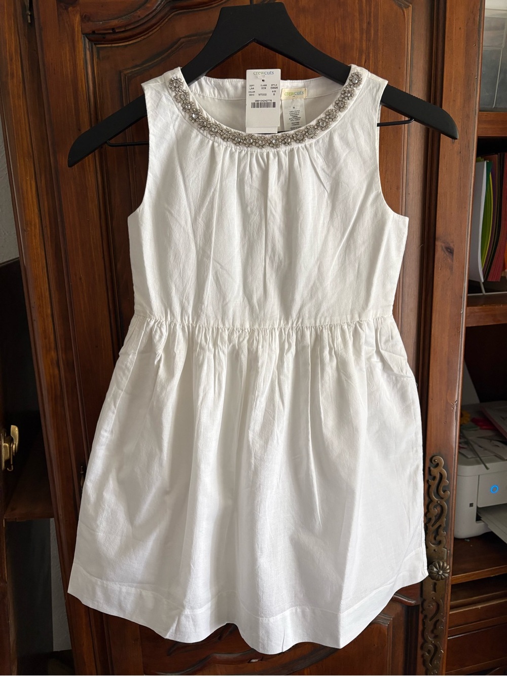 J Crew CrewcutsGirls White Sleeveless Dress with Beaded Neckline size 8